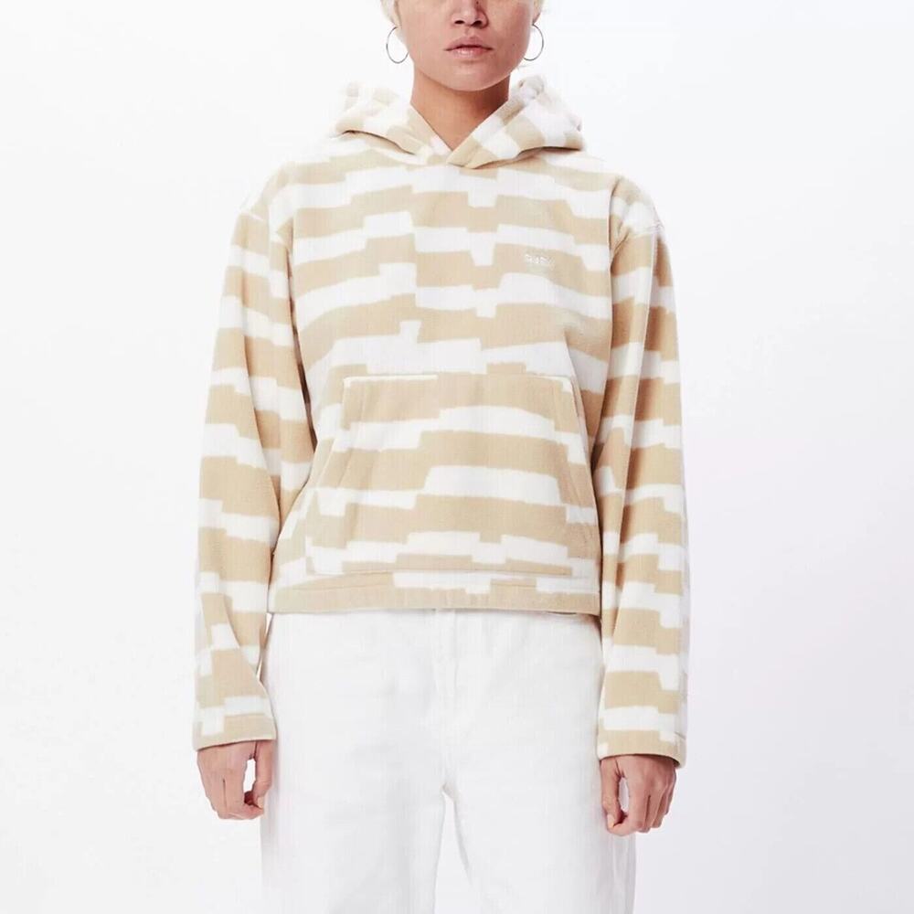 NEW NWT Print S Small Obey Signal Polar Fleece Hooded White/Beige Top 211610101